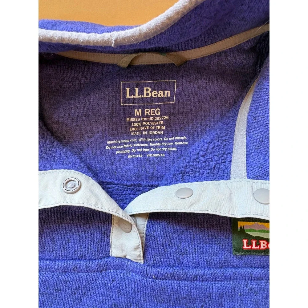 LL Bean Sweater Fleece Pullover Womens Medium Blue Snap Neck Jacket 292726